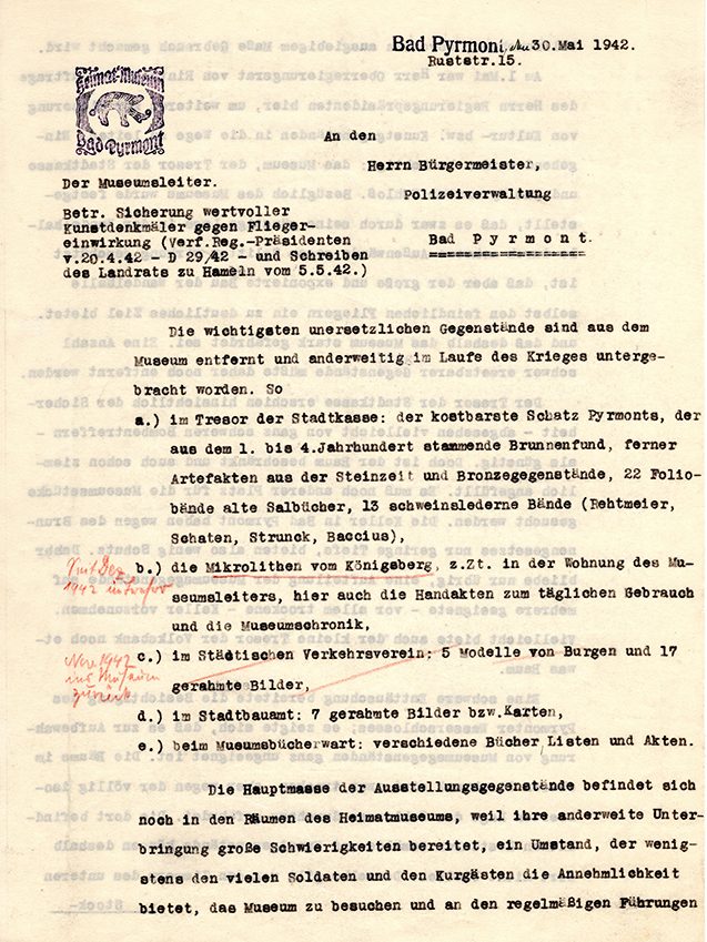 Schreiben des Museumsleiters an den Bürgermeister vom 30. Mai 1942 | Museum im Schloss Schreiben des Museumsleiters an den Bürgermeister vom 30. Mai 1942 | Museum im Schloss