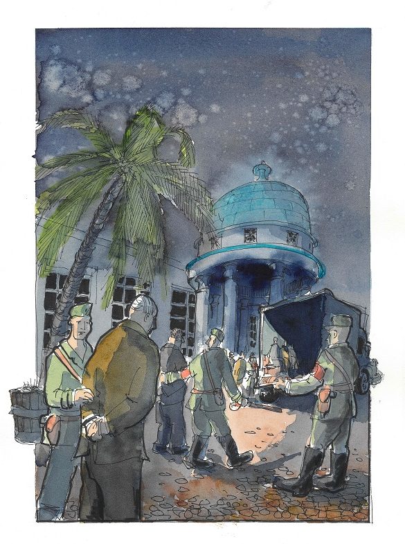 Reichspogromnacht 9./10. November 1938 | Zeichnung von Malte Wulf 