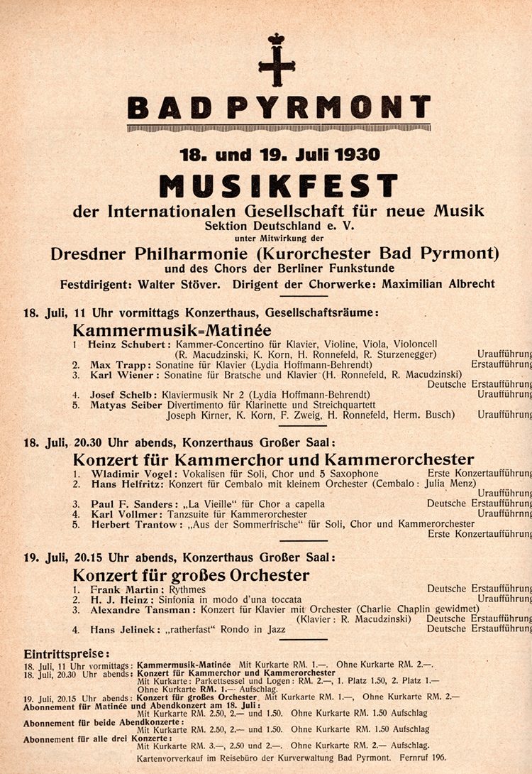 Kur- und Fremdenliste Bad Pyrmont, 17. Juli 1930 Kur- und Fremdenliste Bad Pyrmont, 17. Juli 1930