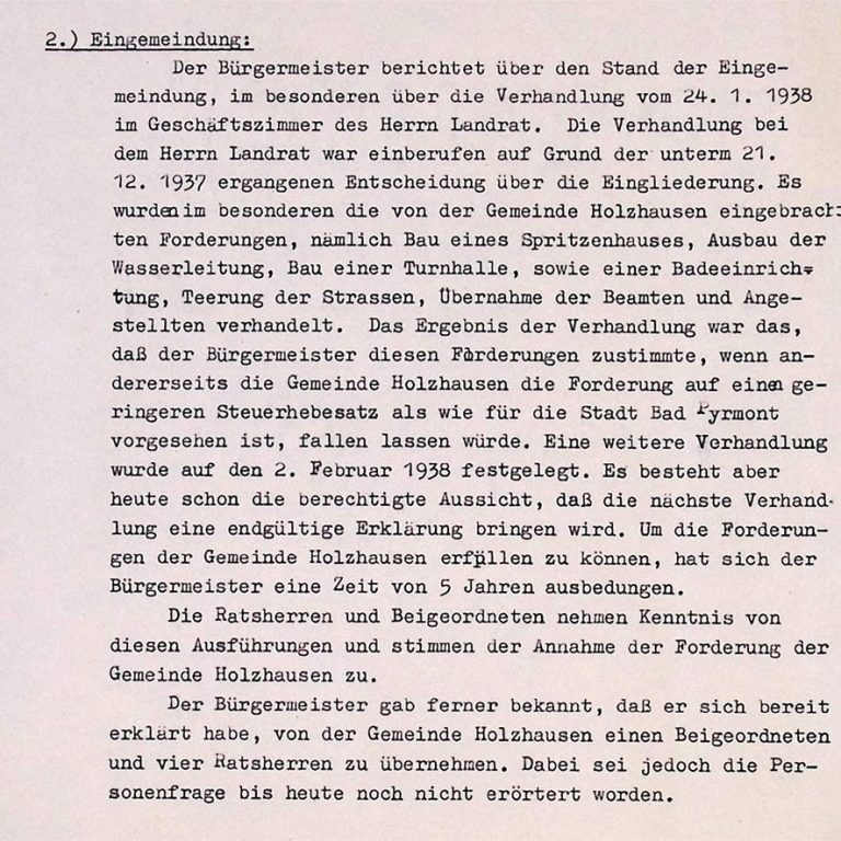 Auszug aus dem Magistratsprotokoll vom 31. Januar 1938 | Stadtarchiv Bad Pyrmont Auszug aus dem Magistratsprotokoll vom 31. Januar 1938 | Stadtarchiv Bad Pyrmont