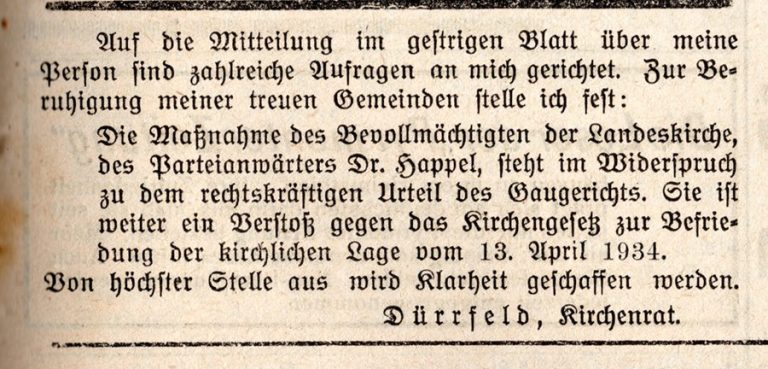 Dürrfelds Antwort, Pyrmonter Zeitung 9.5.1934 Dürrfelds Antwort, Pyrmonter Zeitung 9.5.1934