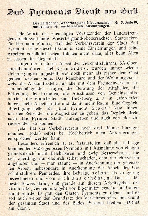 Kur- und Fremdenliste Bad Pyrmont, Konzert- und Theater-Anzeiger, 30. Mai 1937 | Stadtarchiv Bad Pyrmont Kur- und Fremdenliste Bad Pyrmont,
Konzert- und Theater-Anzeiger, 30. Mai 1937 | Stadtarchiv Bad Pyrmont