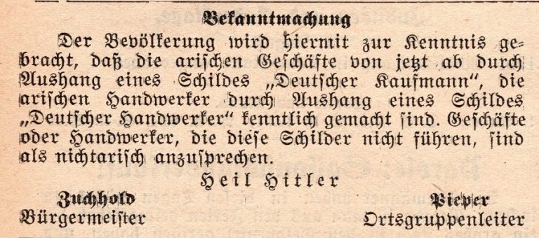 Kennzeichnung arischer Geschäfte 1935 | Pyrmonter Anzeiger- und Tageblatt, 31. Juli 1935